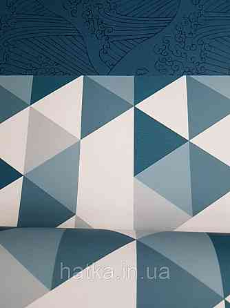 Шпалери флізелінові дитячі Caselio Our Planet геометричні фігури, трикутники блакитні білі сині сірі Київ