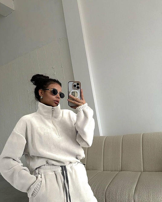 Жіночий теплий повсякденний костюм подвійний двосторонній фліс Молочний, 48/50 Одеса - фото 2