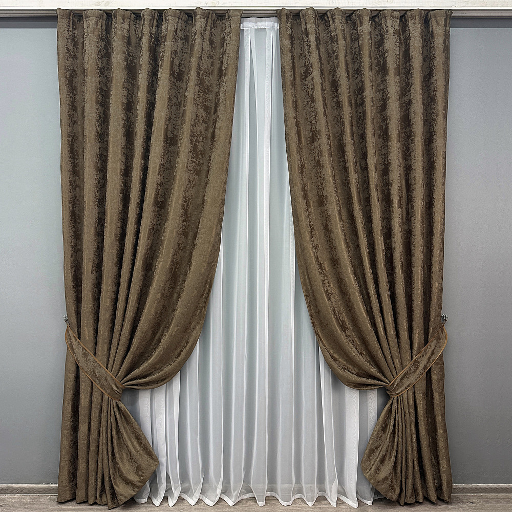Комплект готових штор VR-Textil Жакард Sultan YL № 1203ш Коричневий 200х270 см 2 шт (32-282) Київ - фото 10