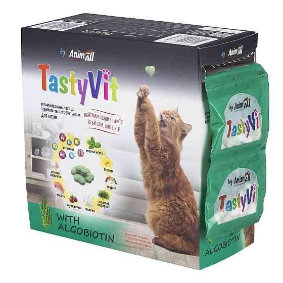 AnimAll TastyVit вітамінізовані ласощі з рибою та алгобіотином для котів, 600шт (50пак х12шт) Київ