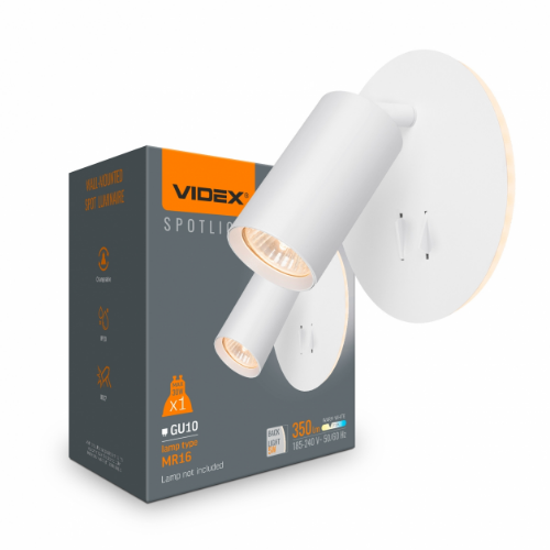LED Світильник настінний під лампу GU10 з підсвічуванням та кнопкою білий VL-SPF24E-W Videx Житомир - изображение 3