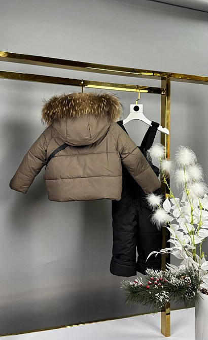 Детский зимний комбинезон для девочек куртка и полукомбинезон с сумкой 74,80,86,98 шоколад Николаев - изображение 3