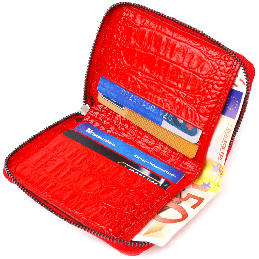 Оригинальное женское портмоне из натуральной фактурной кожи CANPELLINI 21489 Красное Киев - изображение 8