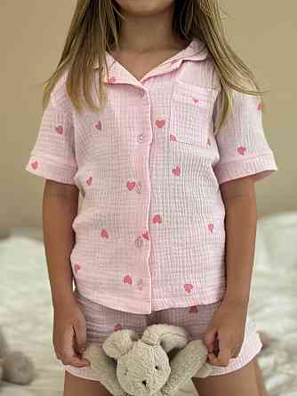 Дитяча піжама з мусліна шорти з сорочкою Рожевий Серця 122-128 Харків