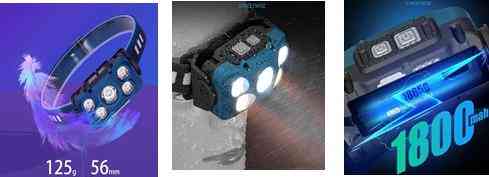 Налобний ліхтар Rablex RB960, жовтий+білий+червоний, 5хCOB, Сенсор, акум, Type-C Дніпро