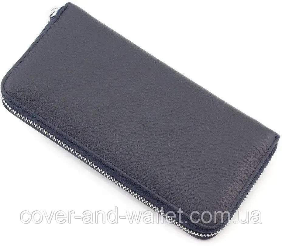 Женский голубой кожаный кошелек на молнии с ремешком ST Темно-синий Киев - изображение 2
