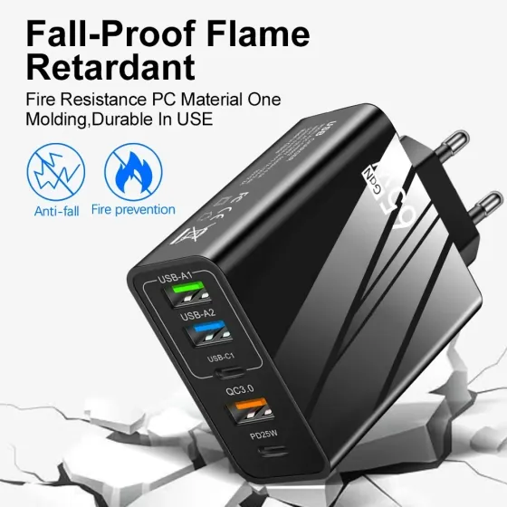 Зарядний пристрій PD 65W зарядка 3.0 USB, Type-C PD, блок зарядки для IPhone, IPad, Samsung, Xiaomi Запоріжжя