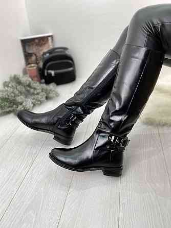 Injers Чоботи жіночі INJERS чорні натуральна шкіра зима висота 38см обхват 37-39см (764) Коломыя