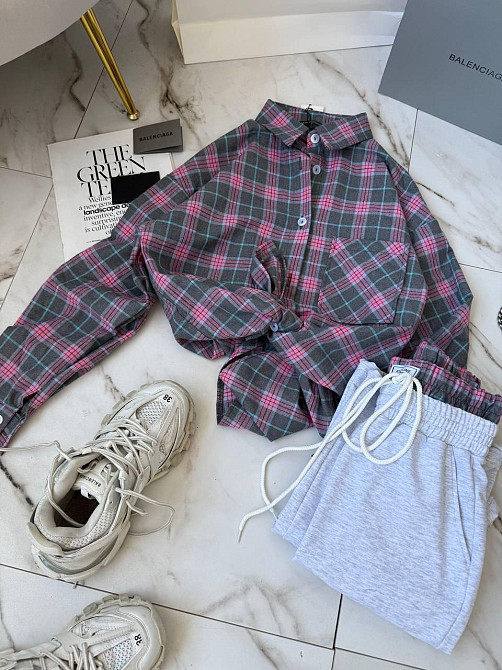 Женский повседневный костюм двойка: рубашка в клетку и штаны фланель + двунитка Одесса - изображение 6