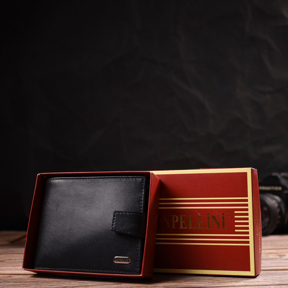 Классический мужской бумажник из натуральной гладкой кожи CANPELLINI 21792 Черный Киев - изображение 10