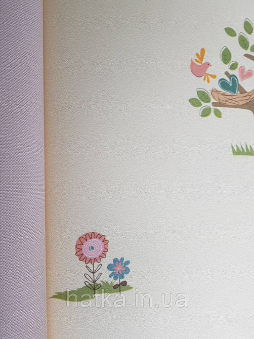 Обои виниловые на флизелине AdaWall Ada Kids метровые детские цыпленок бабочки птицы сердечки цветы на желтом Киев - изображение 2