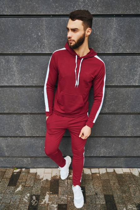 Костюм спортивний чоловічий лампаси весна Бордовийво-Білий M Харків - фото 2