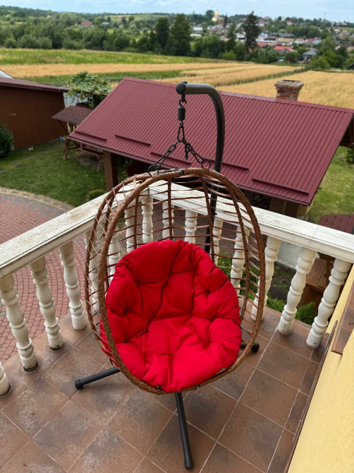 Підвісне садове крісло гойдалка (кокон / гніздо) SAN VITO з м'якою червоною подушкою, Коричневий Київ - фото 5