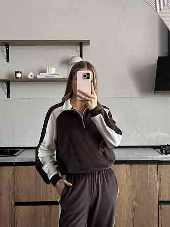 Женский стильный повседневный костюм двойка из велюра Шоколад, 42/44 Одесса