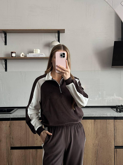 Женский стильный повседневный костюм двойка из велюра Шоколад, 42/44 Одесса - изображение 6