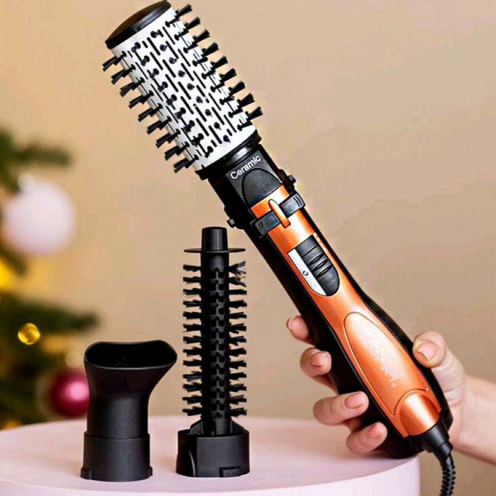 Фен-щітка для волосся GEMEI GM-4828, потужність 1000 Вт, 3 теплові режими, обертання шнура, 3 насадки пт Одеса - фото 2