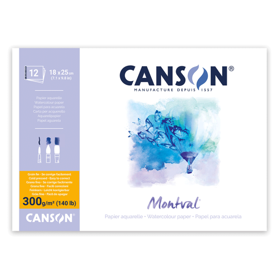 Склейка для акварели MONTVAL А3 300г/м2 12л натуральный белое среднее зерно Canson 18×25 см Киев