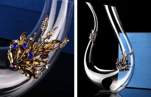 Декантер графин для вина U-подібний 2 келихи з СРІБНИМ метал декором, кристалами ПОДАРУНКОВА УПАКОВКА Кременчук - фото 9