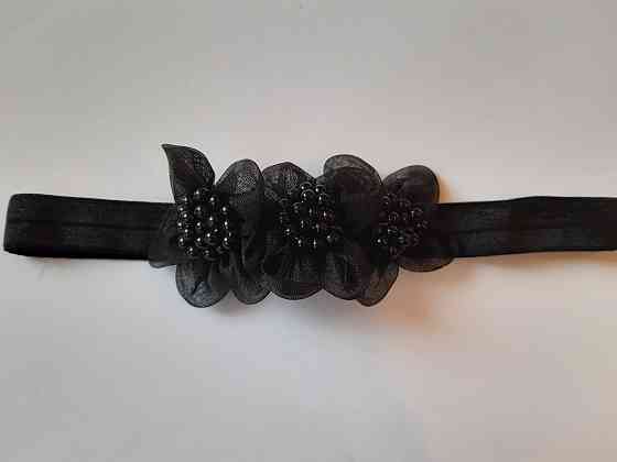 Дитяча пов'язка з перлами чорна - розмір універсальний (на резинці), довжина декору 8см Київ
