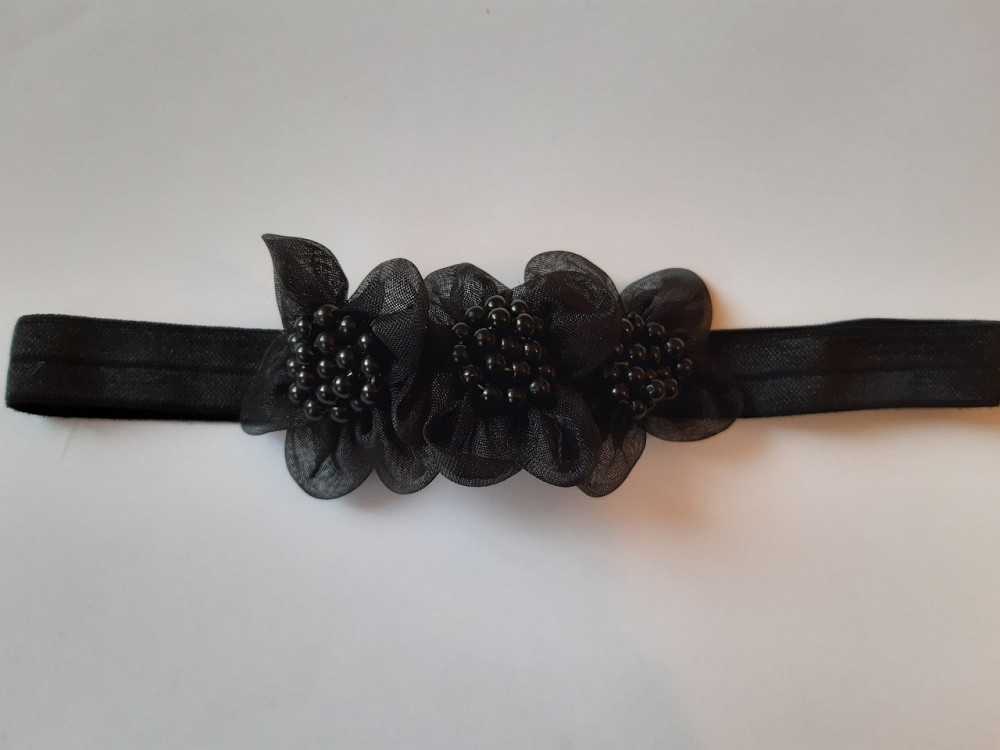 Детская повязка с жемчугом чёрная - размер универсальный (на резинке), длина декора 8см Киев - изображение 1