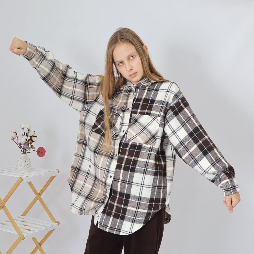 Детская теплая рубашка унисекс в бежевую клетку (цена указана за 1шт) Каменец-Подольский - изображение 1