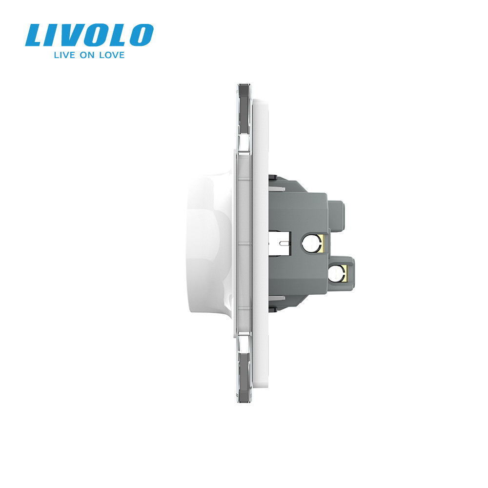 Подвійна електрична розетка в один підрозетник з заземленням LIVOLO, біла, скляна рамка, 250В 16А (VL-C7CTF16A.TF16A-WP) Коломыя - изображение 2