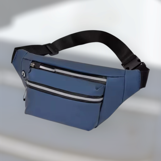 Сумка-бананка на пояс 3 кармана с отверстием для наушников унисекс 32 на 12 см синий Киев