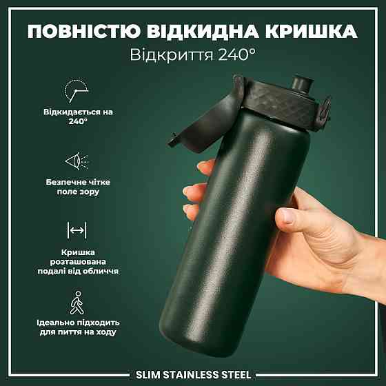 Пляшка для води металева ION8 600 мл. Stainless Steel , Dark Green Каменское