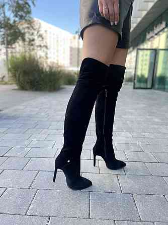 Nivelle Ботфорти жіночі з натуральної замші чорні демісезонні весна-осінь на підборах шпильці 5 Коломыя