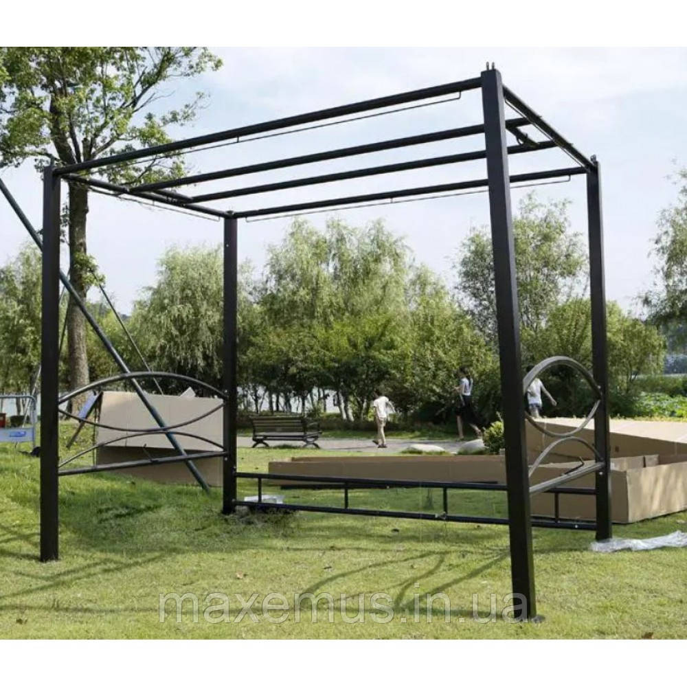 Садовые качели Bonro JD3060 4-х местная раскладная с навесом и москитной сеткой для сада и террасы серая Мостиська - фото 10