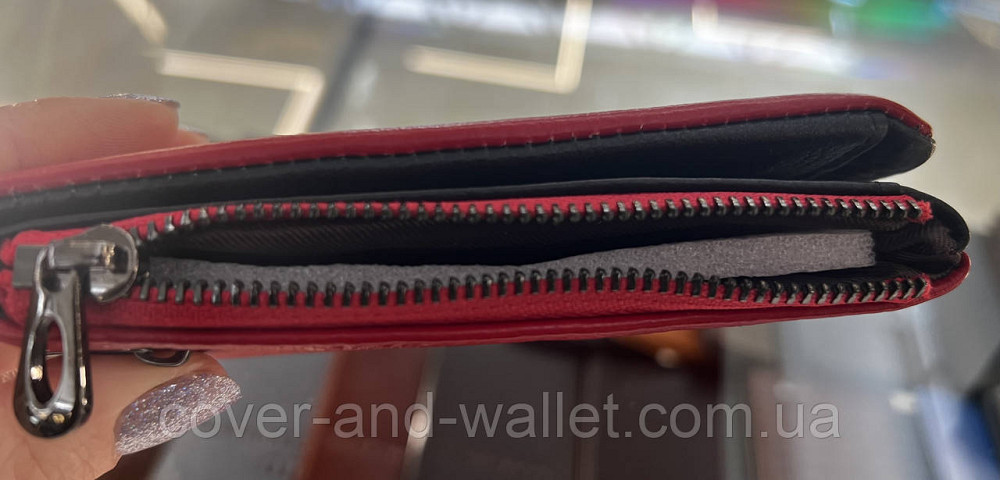 Стильний жіночий шкіряний гаманець невеликого розміру червоно-чорний Helen Verde 0811 Київ - фото 11