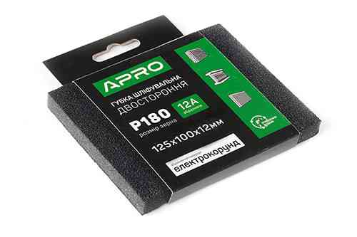 Губка шліфувальна двостороння Р180 125х100х12 мм APRO Рівне