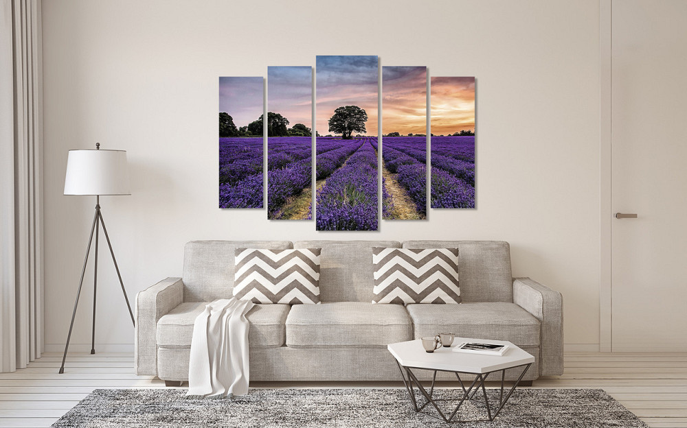 Модульна картина у вітальню/спальню Лавандове поле на заході сонця  LM018_5 90х132 см Київ - фото 4