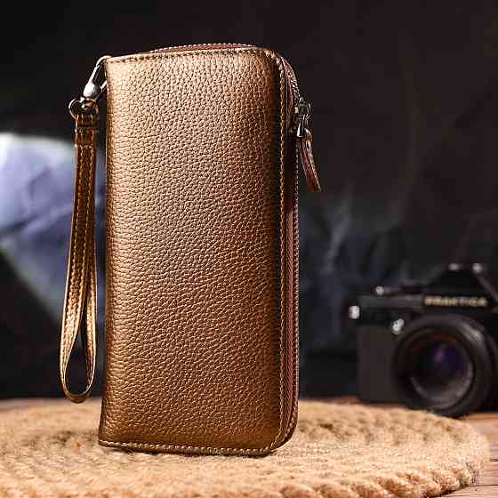 Неповторний гаманець з відливом для жінок з натуральної шкіри Коричневий (CANPELLINI) Київ