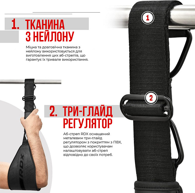 Петлі підвісні (петлі Береша) RDX F6 KARA Gym Workout Abs Straps Black/White Каменское - изображение 10