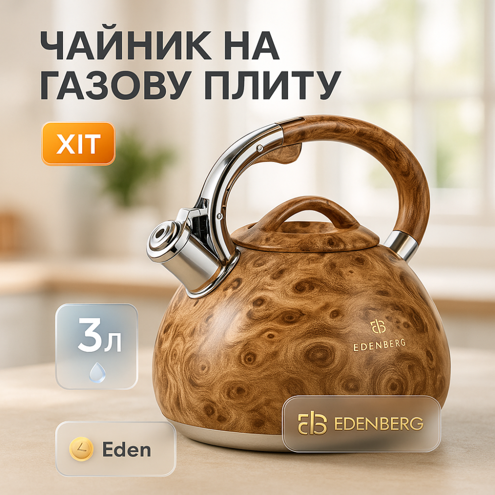 Металевий чайник зі свистком з нержавіючої сталі Edenberg, Чайник для води на газ BC-87 Львів - фото 8