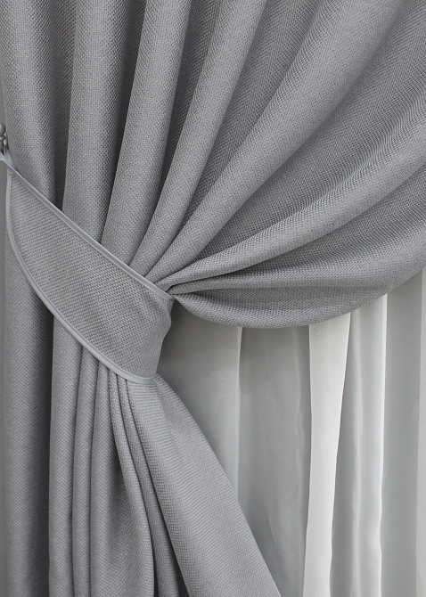 Комплект готовых штор VR-Textil Лен-блэкаут № 1397ш Серый 100х270см 2 шт (31-662) Киев - изображение 4