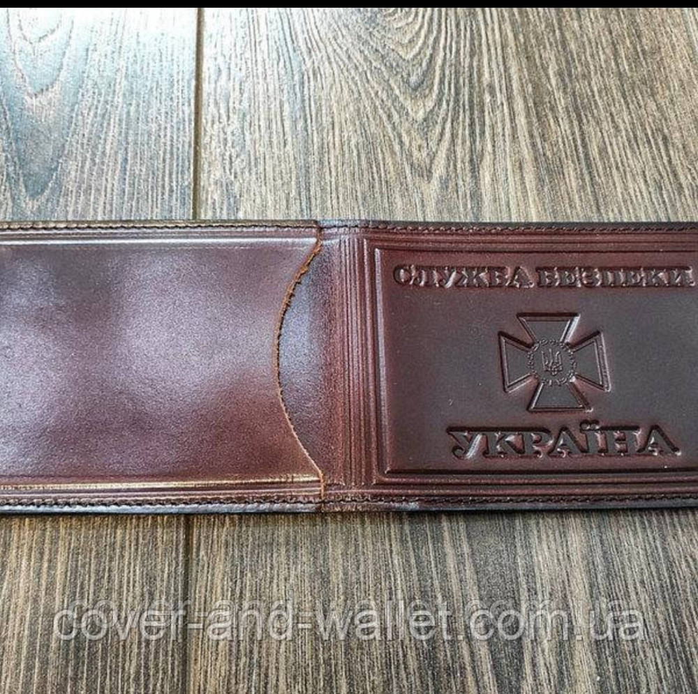 Кожаная обложка СБУ с дополнительным карманом бордового цвета Киев - изображение 7