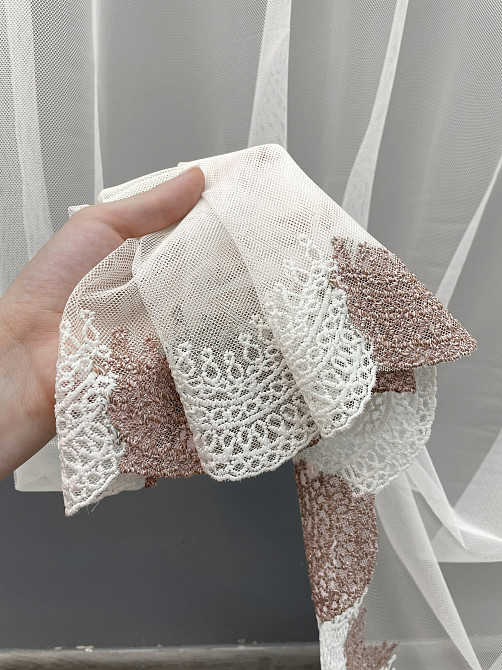 Тюль VR-Textil 1466т Грек-сетка с вышивкой Молочный с какао 300х270 см (42-0330) Киев - изображение 4
