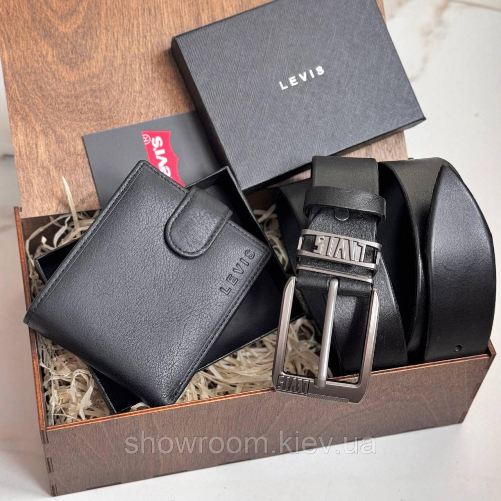 Мужской подарочный набор портмоне и ремень в деревянной коробке Levis (518) Киев - изображение 1