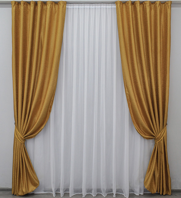 Комплект готових штор VR-Textil Жакард № 354ш Золотистий 150х270 см 2 шт (30-092) Київ - фото 2