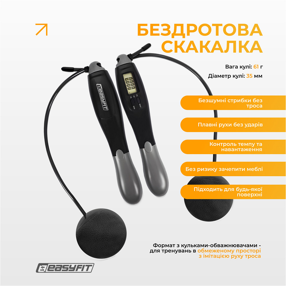 Скакалка з лічильником EasyFit TwinRope швидкісна 2,8 м чорна-сіра Коломыя - изображение 3