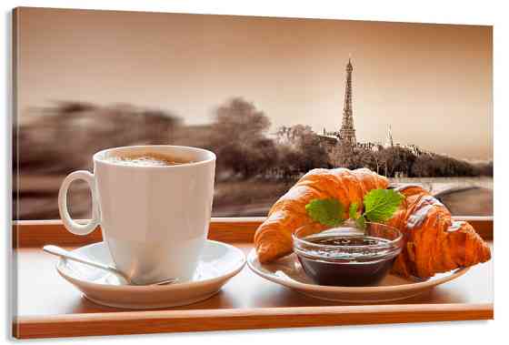 Картина полотно у вітальню / спальню Кава з Круасаном      MLP_399 ( 60х30см ) Київ