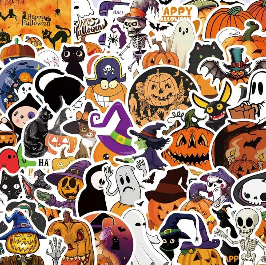 Набір вінтажних вінілових наклейок на Хеллоуїн, набір наклейок з гарбузами та відьмами для підлітків Київ - фото 2