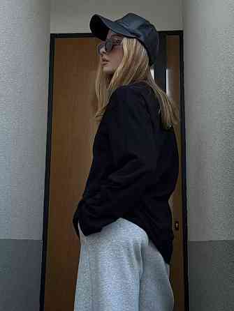 Жіночий базовий оверсайз лонгслів турецький кулір Чорний Одеса