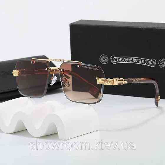 Безоправные стильные солнцезащитные очки Chrome Hearts  (88930) коричневые Киев