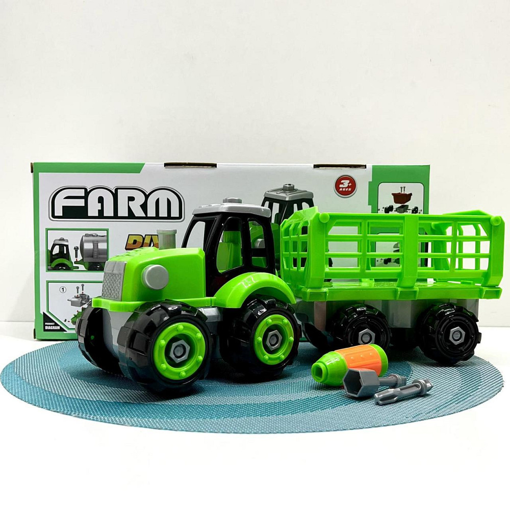 Трактор конструктор на шурупах із причепом 32 см Зелений (0488-801-2-3) Чернігів - фото 1