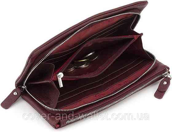 Бордовый женский кошелек-клатч из натуральной кожи на два отделения ST Leather Киев