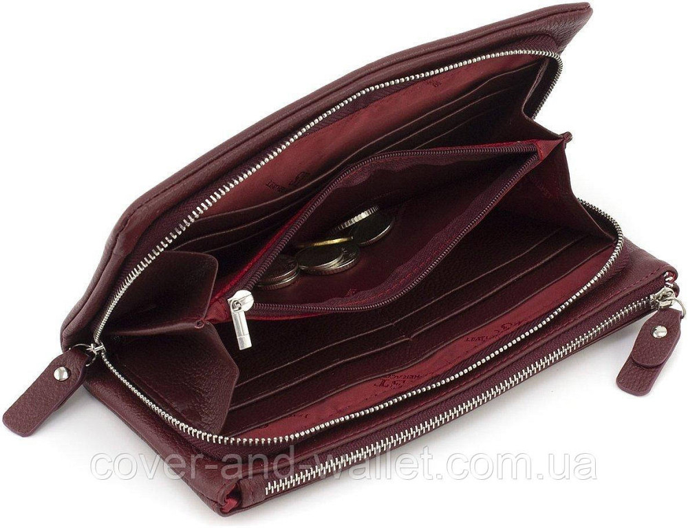 Бордовий жіночий гаманець-клатч із натуральної шкіри на два відділення ST Leather Київ - фото 5