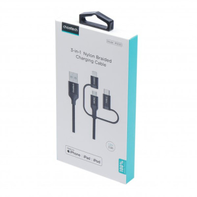 Дата кабель USB 2.0 AM to Lightning + Micro 5P + USB-C 1.2m MFI Choetech (IP0030-BK) Вінниця - фото 9
